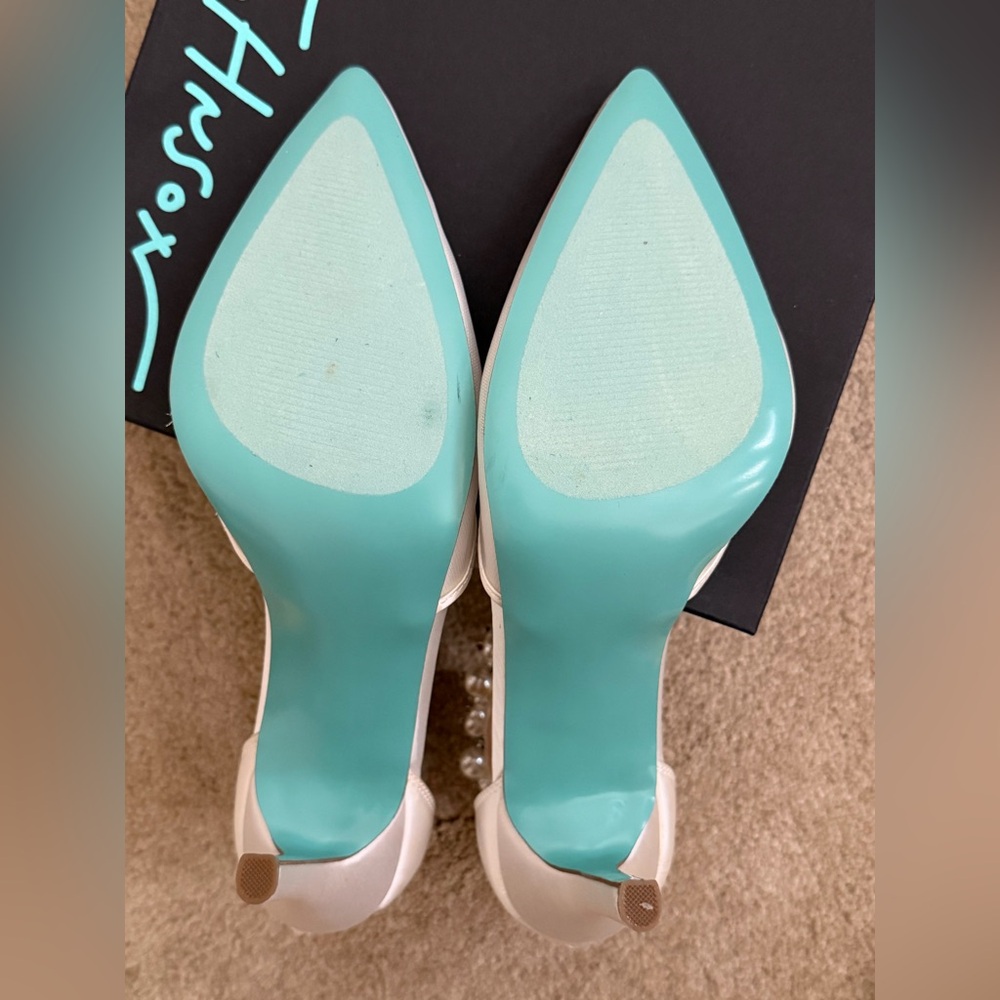 Betsey Johnson Pearl Embellished Cream Pointed-Toe Heels - Picture 6 of 7
